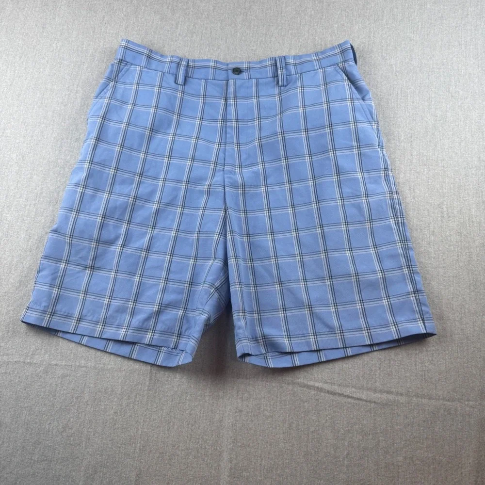 IZOD Golf Shorts Mens 34 Blue Plaid Flat Front Performance Stretch Casual